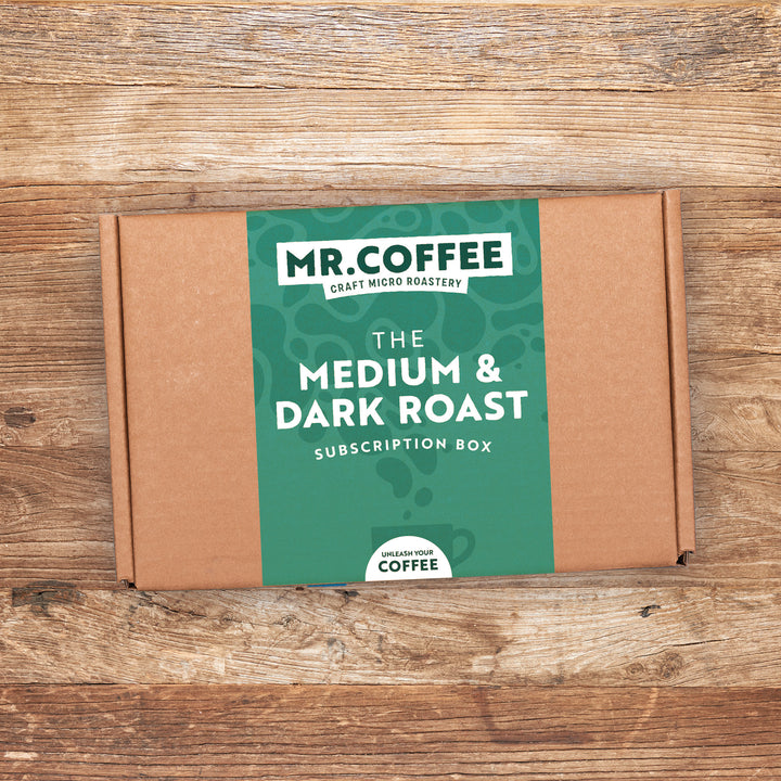Medium roast subscription box, dark roast subscription box, freshly roasted coffee beans